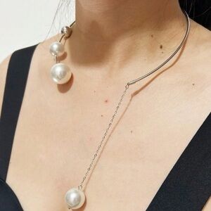 Large Pearl Collar Necklace – Retro Punk Geometric Bead Chain